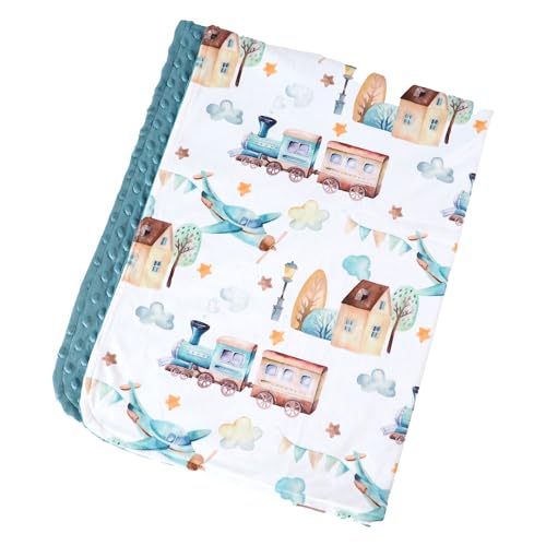 Image of Honey Lemonade - Premium Soft Plush Lightweight Minky Dot Toddler Baby Blanket for Newborn 30"x40" - Soft Baby Blanket for Boys and Girls - (Airplane and Train Dark Blue) Unisex