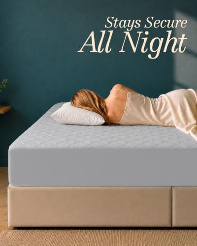 Image of Quilted Fitted Mattress Pad, Full Mattress Protector Topper with Deep Pocket Stretches up to 16 Inches, Machine Washable Mattress Cover by Utopia Bedding (Light Grey)