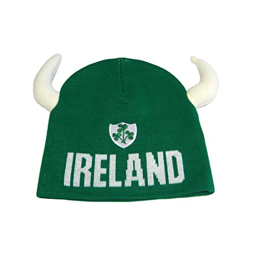 Bonnet en tricot d'Irlande vert Traditional Craft fait main avec cornes
