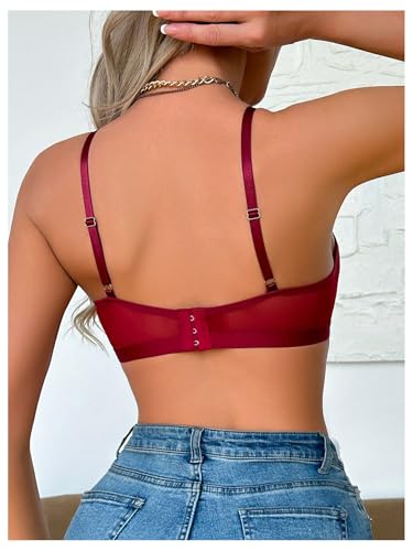 Image of SOLY HUX Bras for Women PU Leather Bra Contrast Mesh Comfort Bralette