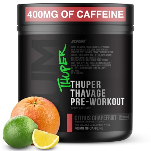 Image of RAW Thuper Thavage Pre Workout Powder - High-Stim Preworkout with Creatine, Beta Alanine, L-Citrulline & Caffeine - Chris Bumstead Gym & Fitness Supplement for Men & Women - Citrus Grapefruit