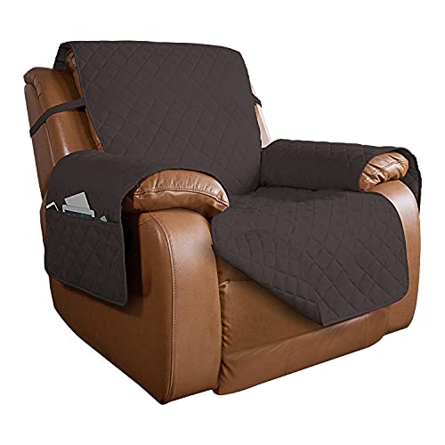 Image of PureFit Reversible Quilted Sofa Cover, Water Resistant Slipcover Furniture Protector, Washable Couch Cover with Non Slip and Elastic Straps for Kids, Dogs (Oversized Recliner, Chocolate /Chocolate)