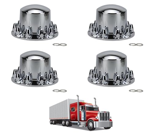 Mytee Products 4 Pack 33mm Rear Hub Cover Set Chrome Screw On w/Locking Mechanism - Threaded Lug Wheel Nut Chrome Hub Cover Set Replace ACX40200, Bendix 40200RC, Kenworth MW972, Meritor EC15600