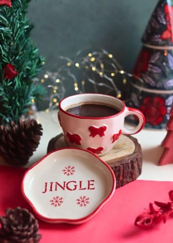 Image of WEAVING HOMES Handcrafted Ceramic Mug & Dessert Plate (Set of 2) Multicolor Microwave Safe Gift for Best Friend and Love