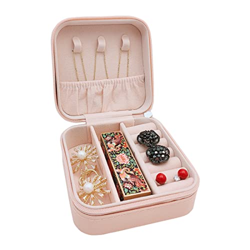 Image of TRODANCE Mini Jewelry Case, Small Travel Jewelry Organizer, Portable Jewelry Box Mini Storage Organizer Display Box For Rings Earrings Necklaces (Pink-4)