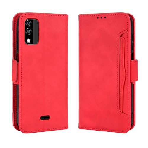 Lucyliy Hülle Für BLU C5 Max 2022, Schützendes PU-Leder-Etui mit Kartenschlitzen & Halterfunktion Hülle Cover Red