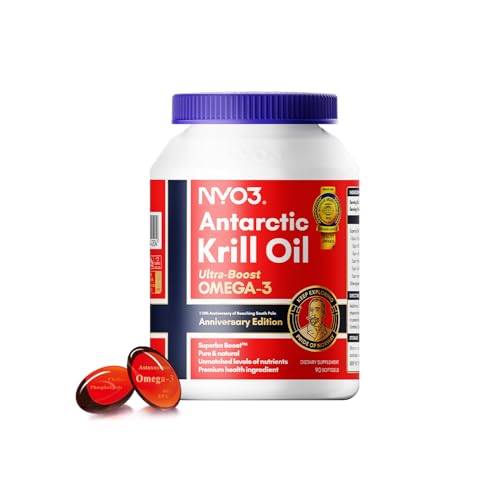 NYO3 Aceite de Krill 1000 mg Omega 3 EPA & DHA, aceite de krill antártico puro con astaxantina, apoya el cerebro, la piel y el sistema inmunológico, testado en laboratorio, 90 cápsulas blandas