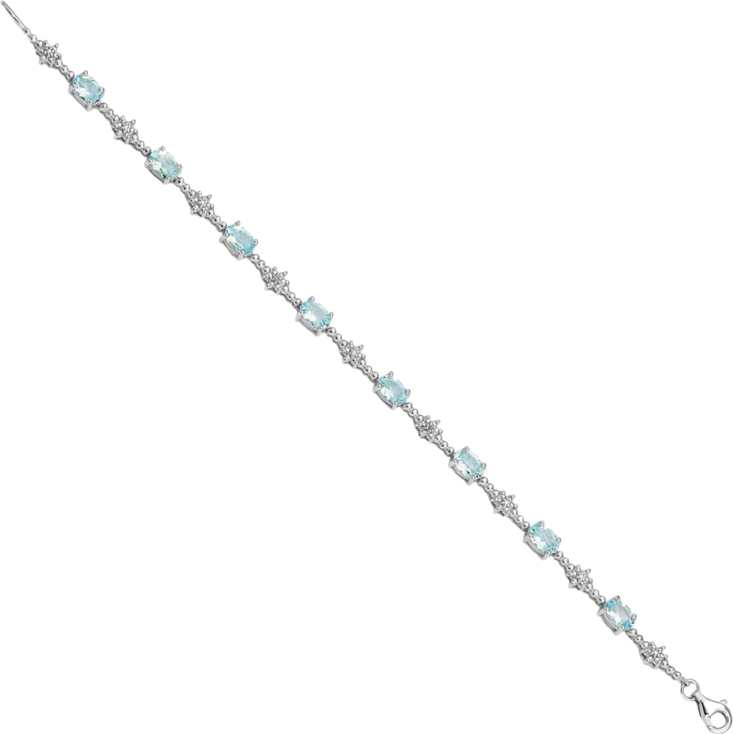 IceCarats 925 Sterling Silver 2.90 carat Blue Aquamarine Diamond Accent Link Chain Bracelet 7 inch Oval Cut, Natural, Prong Set For Her