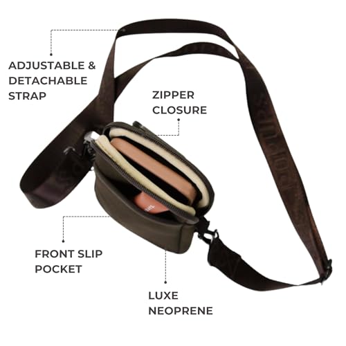 POPUPS Neoprene Crossbody Phone Bag for Women – Slim Zippered Pouch with Slip Pocket and Adjustable Strap (4" x 1" x 7.5")4