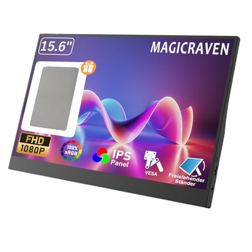 MAGICRAVEN Portable Monitor mit 2 Ständer, 15,6 Zoll Tragbarer Monitor 1920x1080 FHD Laptop Bildschirm Erweiterung IPS Screen, Mobiler Bildschirm für Laptop/PC/Mac,Plug und Play