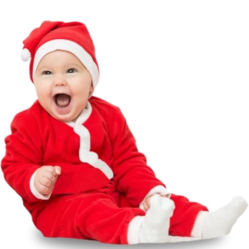 DIKANG Santa Claus Dress for Kids - Unisex | Premium Santa Claus Christmas Dress for Baby Boys and Girls | Santa Costume Set for Kids with Jacket, Pant, Cap and Pouch for Christmas Party (0-1 Year)