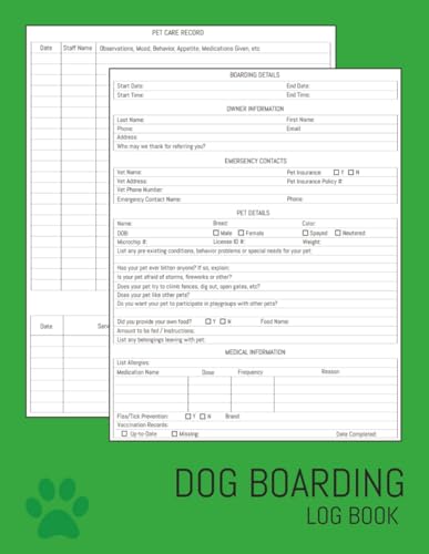 Dog Boarding Log Book: Client intake forms, pet care record, and ...