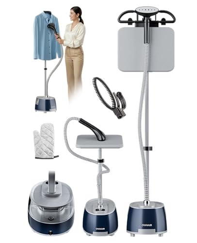 Image of OWNAIR Standing Iron Steamer For Clothes, Vertical Standing Garment Steamer, 2.1L Water Tank, 32 g /min, 8 Heat modes, 2000 watt, Adjustable Iron Board, Horizontal and Vertical, 1 year warranty