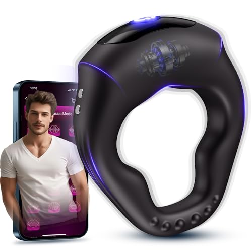 Vibrating Cock Ring Ergonomic Contour 10 Vibrations Sex Toys for Men Silicone Penis Ring Secure Wrap-Around Design for Male Erection APP Control Male Sex Toy for Adult Couples Pleasure Chastity Cage