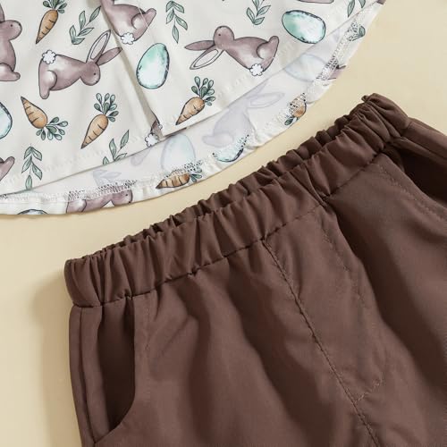 Image of Owl's-Yard Baby Boy Easter Outfits Rabbit Carrot Short Sleeve Button Down Shirts and Solid Color Shorts 2 Pcs Summer Set
