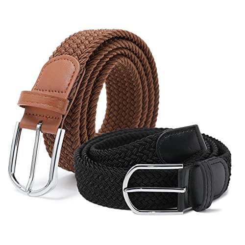 AWAYTR Elastic Braided Belt for Women - Unisex Stretch Woven Fabric Belt for Jeans