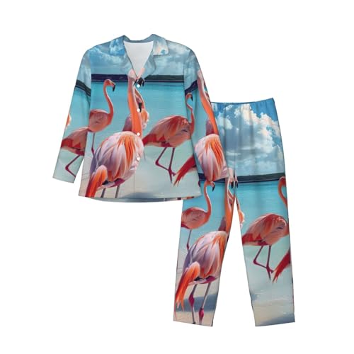 Pyjama flamant rose homme ensemble manches longues imprimé plage