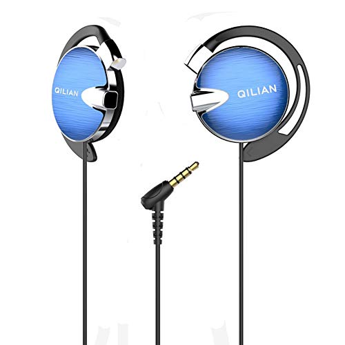 leqingchun Headphones with Microphones, in-Ear Headphones, Ear Clip Wired subwoofer Stereo Headphones, Suitable for All Mobile Phone 3.5mm Interface Devices (Blue)