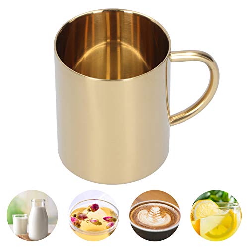 UPQRSG Doppelwandiger Edelstahlbecher, 400 Ml Reise Campingbecher, Metall Kaffeetasse, Teetasse, 304 Edelstahl Doppelschicht Anti Verbrühungs Kaffee, Tee und Wasserbecher mitGriff(Gold)