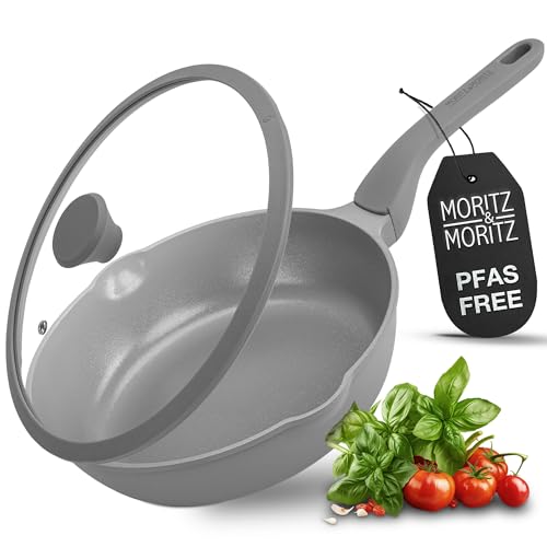 Moritz & Moritz 26cm Non-Stick Frying Pan with Glass Lid – Induction Compatible, Soft-Touch Handle, Deep Sauté Skillet – Oven Safe, PFOA-Free, Ideal for All Hobs