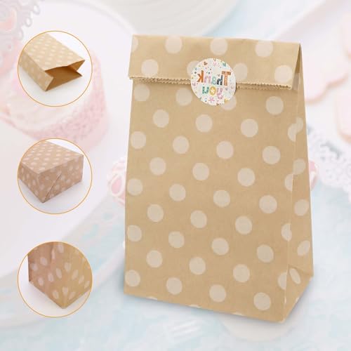 Mkitnvy Papiertüten Kindergeburtstag, 20 Stück Geschenktüten Braun Tüten Papier mit 36 Aufkleber, geschenk tüten kindergeburtstag tüten für Kindergeburtstag,Hochzeit,Feiern. (A)