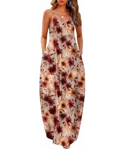 Image of Wolddress Womens Maxi Dress with Pockets 2026 Casual Strap Plus Size Loose Plain Long Office Summer Beach Travel Dresses S-5X