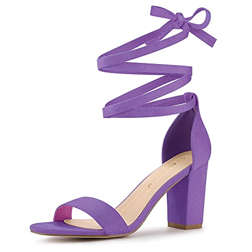 Allegra K Women s Lace Up and Ankle Strap Chunky Lavender Heel Sandals 7 M US