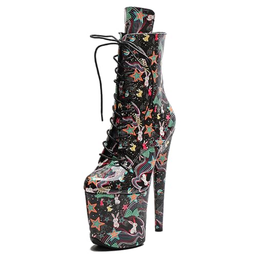 WUXIN H&P Women's Exotic High Heel Pole Dance Ankle Boots Short Custom 8 Inch Sexy Platform Fashion Lace-up Stiletto Round Toe Dress Shoes