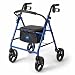 Medline Standard Steel Folding Rollator Adult Walker with 8" Wheels, Blue