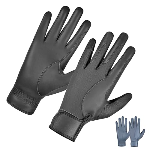 Image of AF EQUESTRIAN Women’s Leather Gloves with Breathable Thin Mesh – Lightweight Driving & Outdoor Gloves for Ladies, All-Season Comfort (Black, Small)