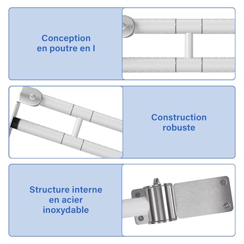 Barre de maintien douche 60cm pour sécuriser l'accès au bain des seniors