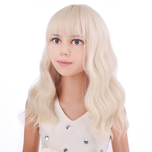 Image of PATTNIUM Platinum Blonde Wig Short Wavy Wig with Bangs Synthetic Blonde Wig Women Cosplay Halloween Party Costume Wig (Platinum Blonde)