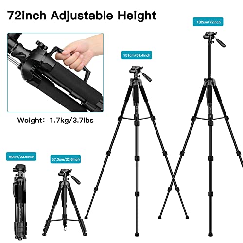 72" Tripod For Camera, Tall Dslr Tripod, Aluminum Horizontal Tripod Monopod, Professional Heavy Duty Camera Tripod Stand With Remote, Tablet & Phone Mount, Compatible With Canon Nikon Sony #TOP1