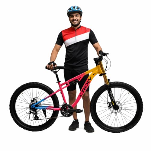 Image of CROW - Rookie PRO 24 Speed | 26 inch Mountain Bicycle for Men with Down Hill Suspension Fork | Jak Dual disc Brakes | 24 Speed Gear Cycle for Boys with 5 to 5.4FT | 26 INCH Unisex MTB