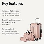 Amazon Basics 3-Piece Luggage Set, Including One Carry-On Luggage (22" Expandable Hardside Suitcase With 8 Spinner Wheels), One 15-inch Tote Bag, and One 10-inch Compact Travel Bag, Rose Gold - Image 3