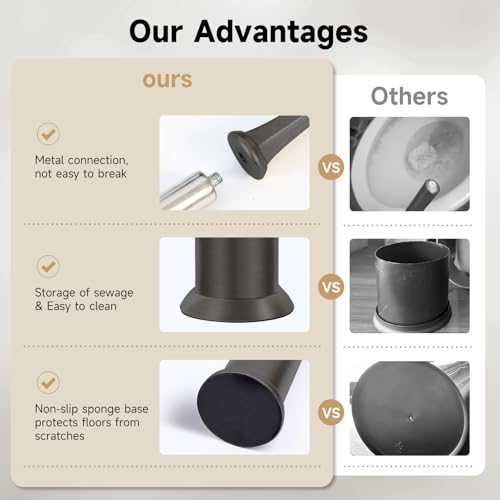 Image of Pewter Toilet Brush and Holder,Extra Long Handled Toilet Brush for Bathroom,Stainless Steel Heavy Duty Toilet Bowl Brush,Deep Cleaning Modern Toilet Cleaner Brush -Space Saving, Covered Brush