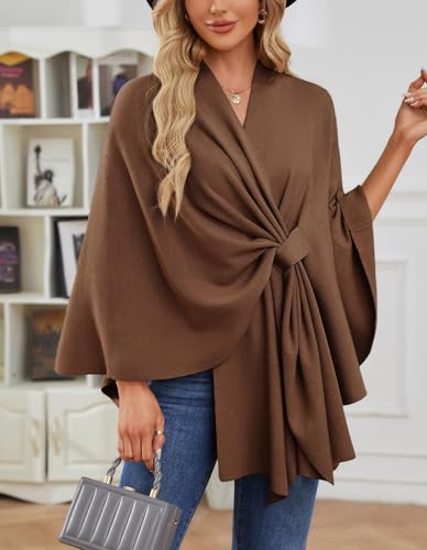 KARRESLY Shawl Wraps for Women Elegant Soft Cross Front Poncho Sweater Knitted Cape for Spring Fall Winter3