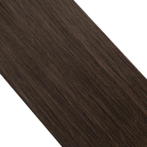Image of Moresoo Microlink Hair Extensions, Feather Tip, Medium Brown, 16 Inch 40g | 50 feather tips, paired strand design, classic brunette blend, cold fusion installation, lightweight buildable volume