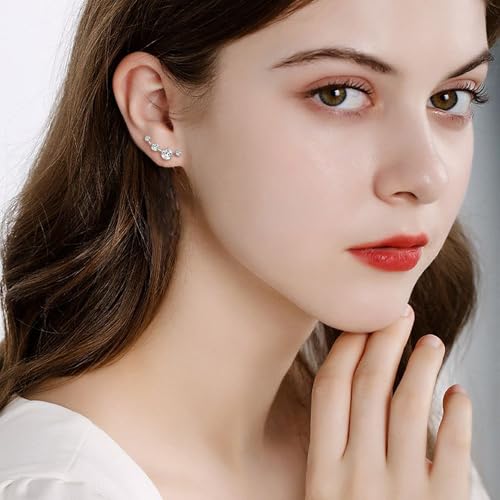 Moissanite Crawler Stud Earrings for Women, 925 Sterling Silver Cuff Wrap Earring D Color Lab Created Moissanite Hypoallergenic Climber Earring for Sensitive Ears Dainty Jewelry Christmas Birthday Gifts2
