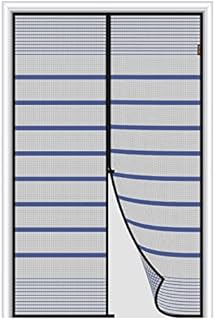 MAGZO Magnetic Fly Screen Door 90 X 210 cm, Grey Fibreglass Insect Mesh with Blue Stripes, Handy to Open Easy to Install