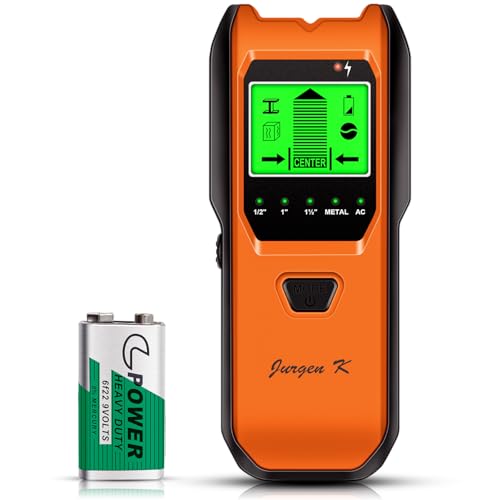 Stud Finder Wall Scanner, 5 in 1 Multifunction Stud Locator with Smart Sensor, HD LCD Display and Audio Alarm for The Center & Edge of Metal, Studs, AC Wire, and Pipe Detection (Tropical Orange)