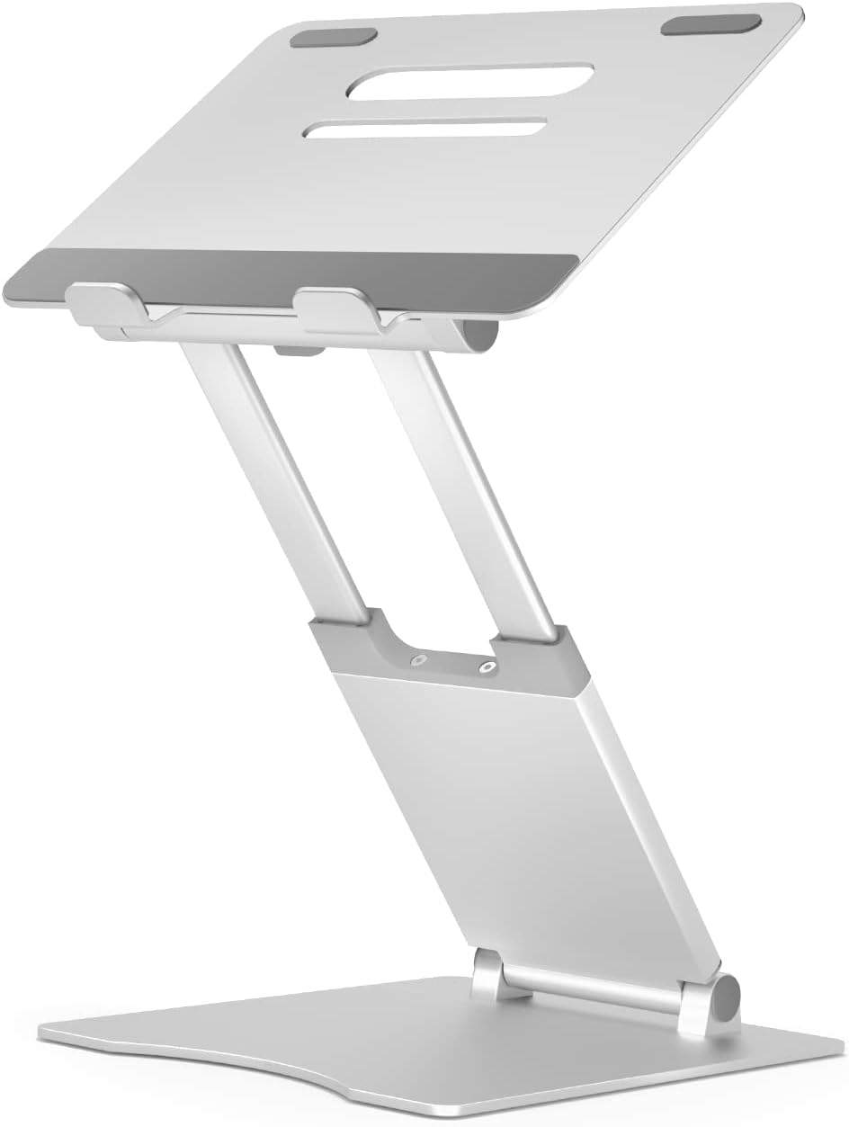 Ergonomic Laptop Riser for Desk Adjustable Height Portable Sit to Stand Design Promote Healthy Posture Neck Pain Relief Home Office Use Fits 10~17" Devices MacBook Air Pro Compatible Silver