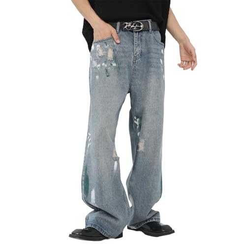Baggy Jeans Men Washed Distressed Emo Y2K Jeans Men Relaxed Fit Ink Splash Streetwear for Skater Denim Pants2