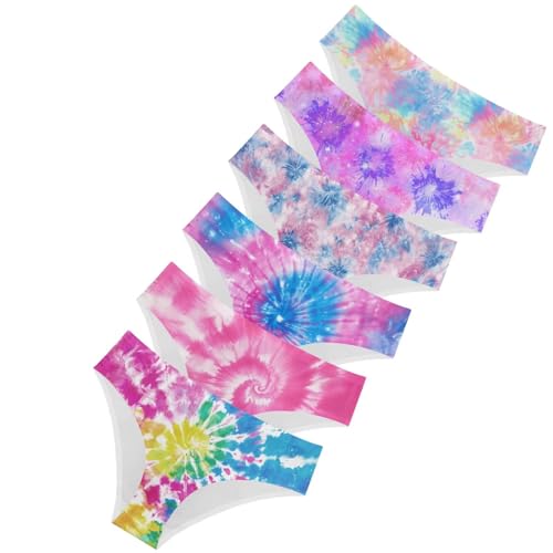 HUGS IDEA Tie-dye Print Womens Underwear Mid Waist Hipster Panties Full Coverage Stretch Seamless...