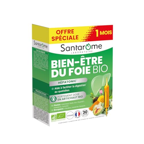 Santarome Bio – Bien-Être du Foie | Detox Foie & Digestion | Artichaut Bio, Radis Noir, Bourgeons de Cassis/Romarin/Bouleau | Complexe Hépatonic 100%...