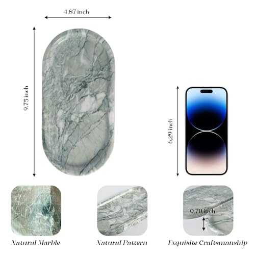 Image of Koville Marble Bathroom Tray for Countertop, Vanity Tray Stone Trays for Decor, Natural Marble Decorative Tray for Dresser Organizer, Storage Trays for Perfume, Jewelry, Cosmetics(Retro Light Green)