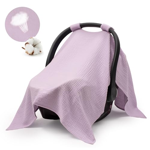 Image of SERAPHY Muslin Car Seat Cover Baby, Universal Carseat Covers Baby Girl Boy | 100% Muslin Cotton, Universal Fit, Breathable, Soft Infant Car Seat Canopy, For Boys and Girls, Sun & Wind Protection