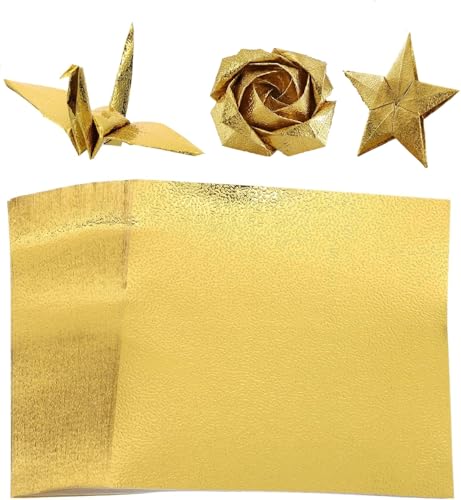 VILLCASE Lot de 100 Feuilles Origami Brillant et Scintillant - Papier Pliable Doré 10 x 10 cm pour Fabrication de Grues