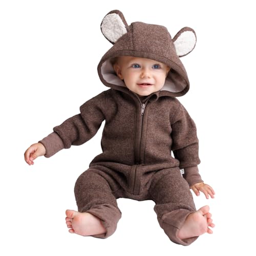 cocoome Wollwalk Overall Baby | Wollwalk Tiere | made in EU | Walkoverall Baby und Kleinkind aus 100% Schurwolle | mit Reißverschluss | Baby Overall Winter | Baby Walker | Overall mit Ohren