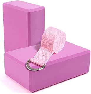 DUXEDO Yoga Blocks,Foam support Brick,2 Yoga Blocks and D Ring Yoga Belt High-density Materials Brick (22 * 15 * 8cm) and 2.5M Yoga Resistance Strap to Great for Yoga, Pilates, Workout (Color